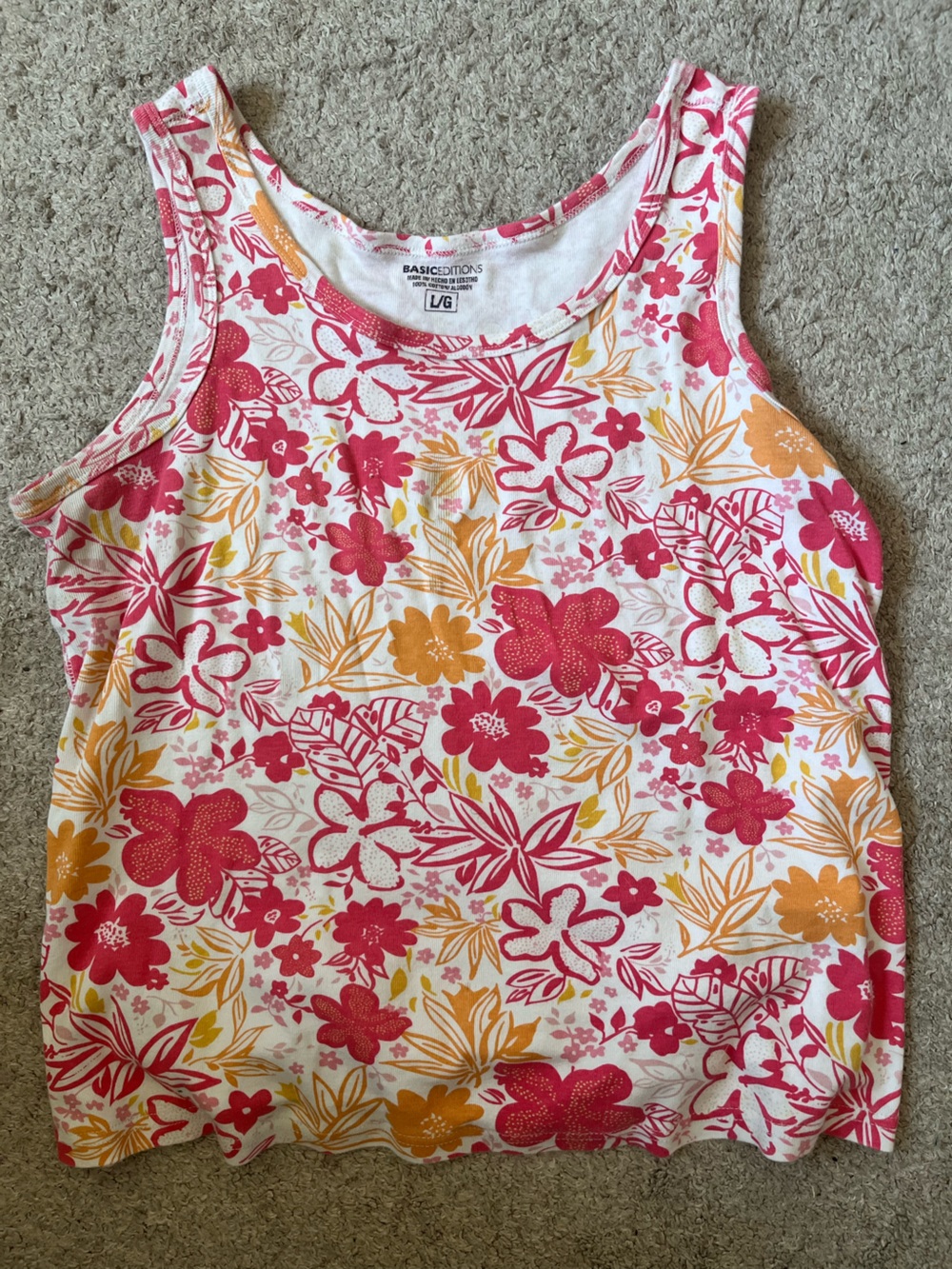 Girls Floral Tank Top - Pink & Orange
